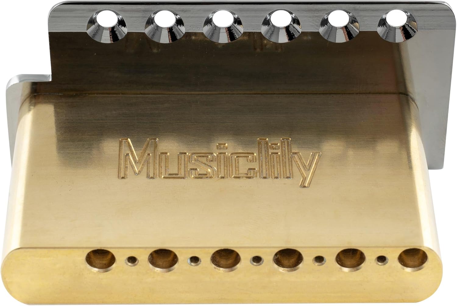Musiclily Ultra 52.5mm (2-1/16 inch) Standard 6-Screw ST Tremolo Bridge with Vintage Steel Bent Saddles 42mm Solid Brass Block Push-In Arm for Strat Style Electric Guitar, Chrome