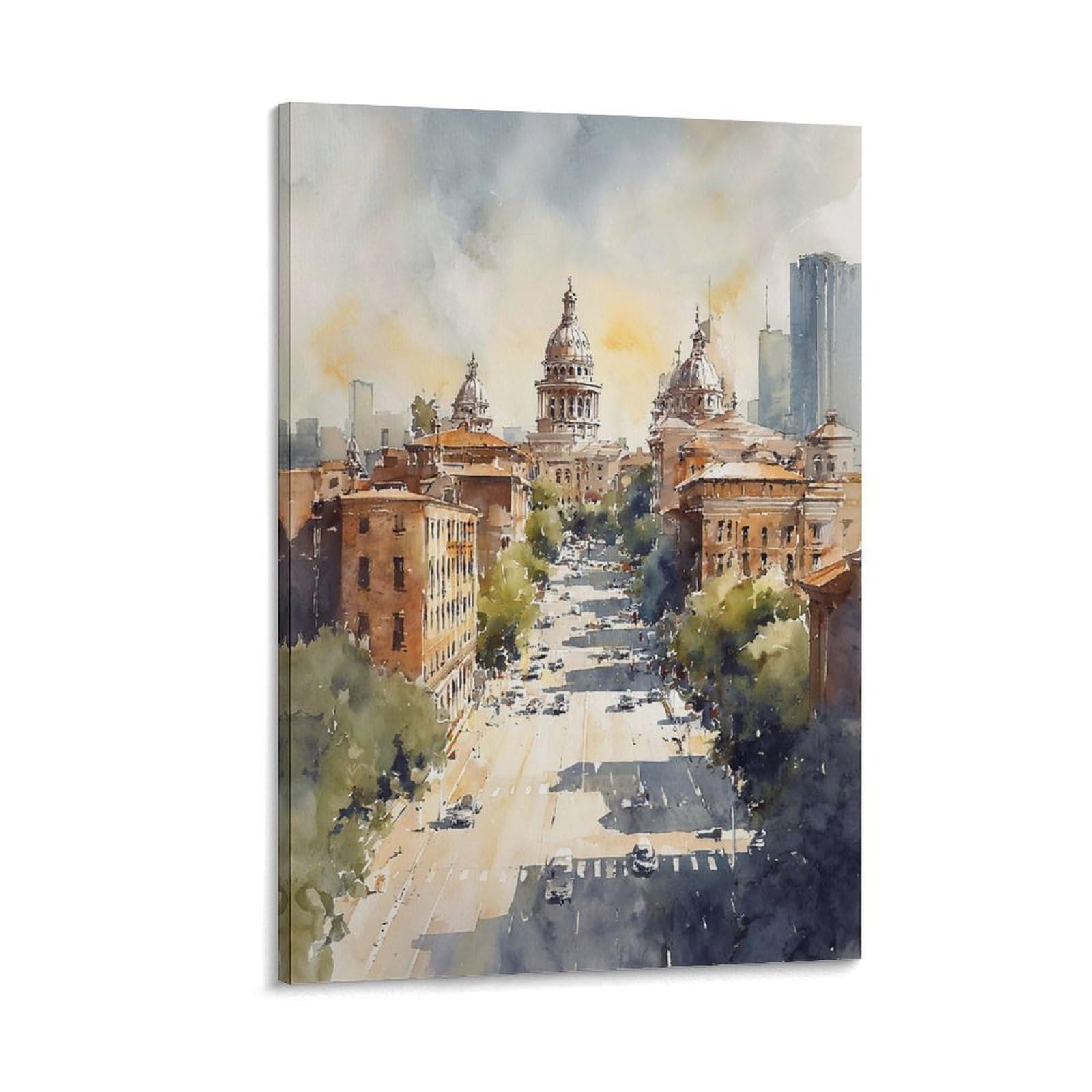 LCYNNH Fort Worth Stockyards Watercolor Painting Mid-Century Modern Texas 24x36inch(60x90cm) Print Home Bedroom Office Living Room Decor Canvas