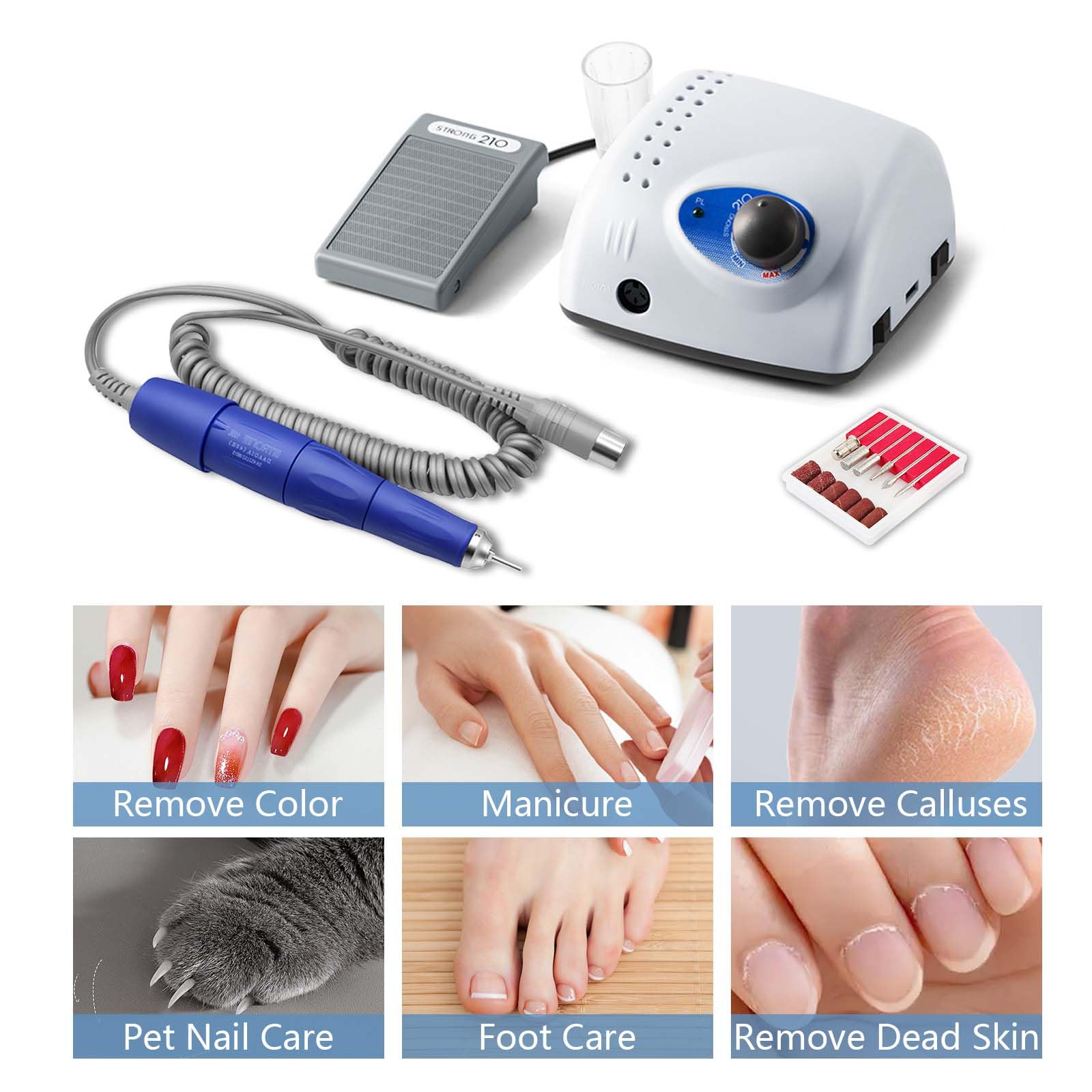 Cortador De UñAs EléCtrico, MáQuina EléCtrica De Manicura De UñAs Broca De Lima De UñAs De 2,35 Mm Con Seis Estilos De Cabezales De Pulido, Incluido Un Taladro De UñAs Profesional De 40000 Rpm