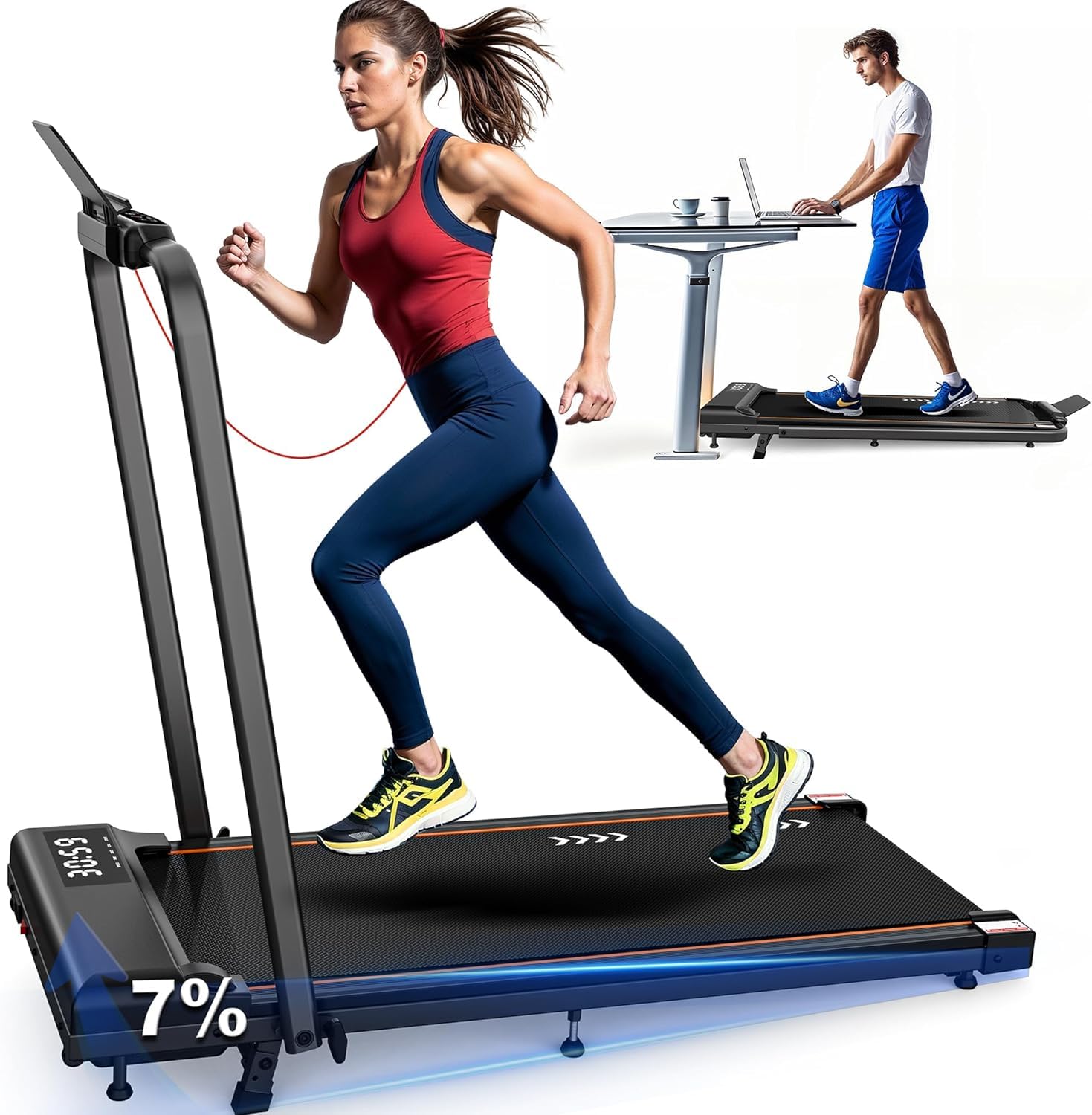 Cinta de Correr Plegable, Walking Pad con Motor de 2,5CV, 120 kg de Capacidad de Carga, Velocidad de 1-12 km/h, con Pendiente, Banda de Rodadura de 7 Capas, sin Necesidad de instalación