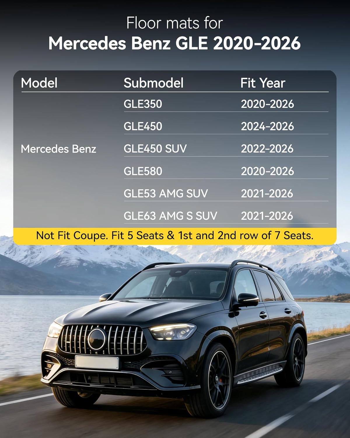 3W Floor Mats & Cargo Liner for Benz GLE 2020-2026, TPE All Weather Custom Fit Floor Liner & Trunk Mats Car Mats fit GLE 350/450/580/53 AMG/63 AMG S(Fit 5 Seats, Not for Coupe/W167/Hybrid) - Image 2