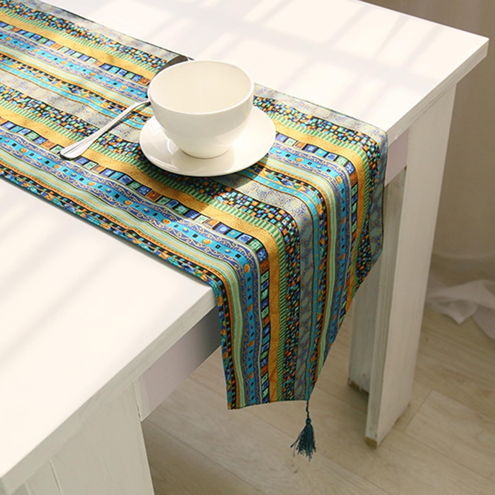 Tischläufer Bunt Boho, Tischläufer Hochzeit 30x220 cm, Jacquard mit Quasten