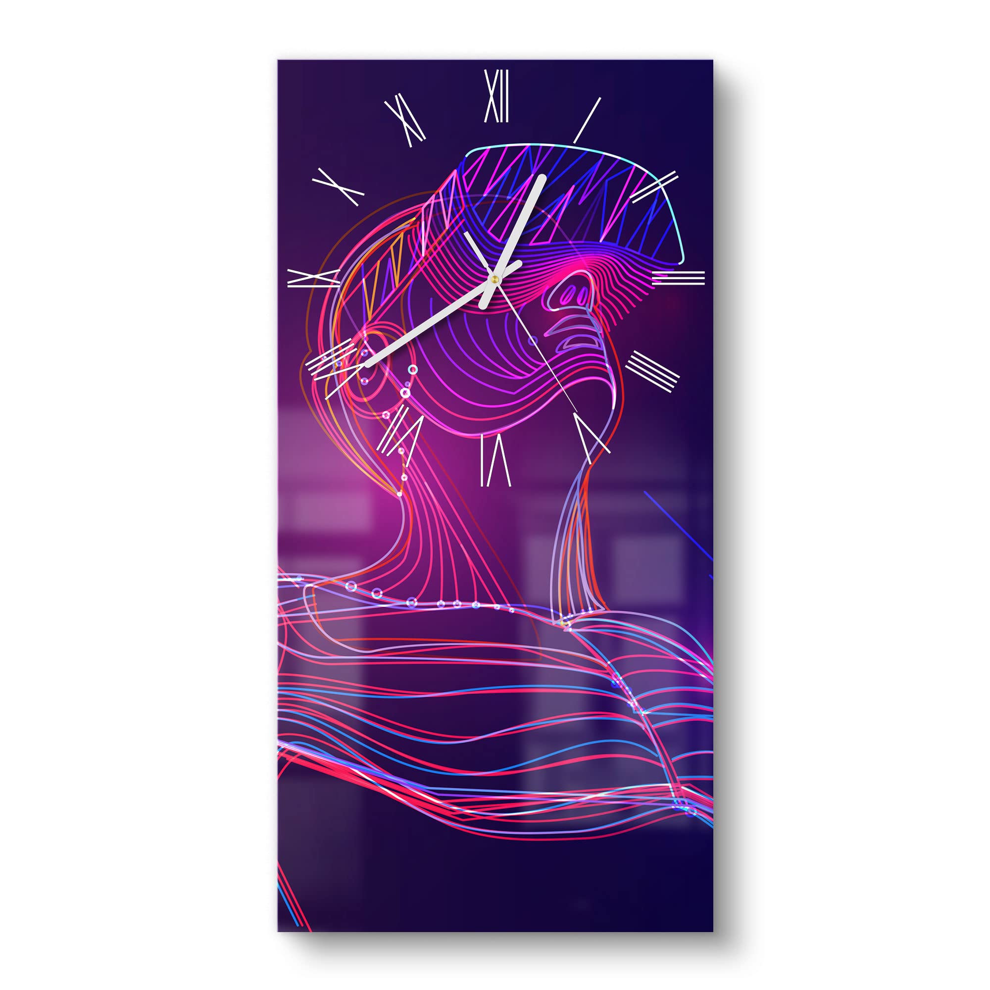 DEQORI Szklany zegar | poziomy 30 x 60 cm | motyw mężczyzny z okularami VR | duży zegar XXL ze szkła | cichy zegar ścienny do salonu i kuchni | nowoczesny zegar przyciągający wzrok na ścianę