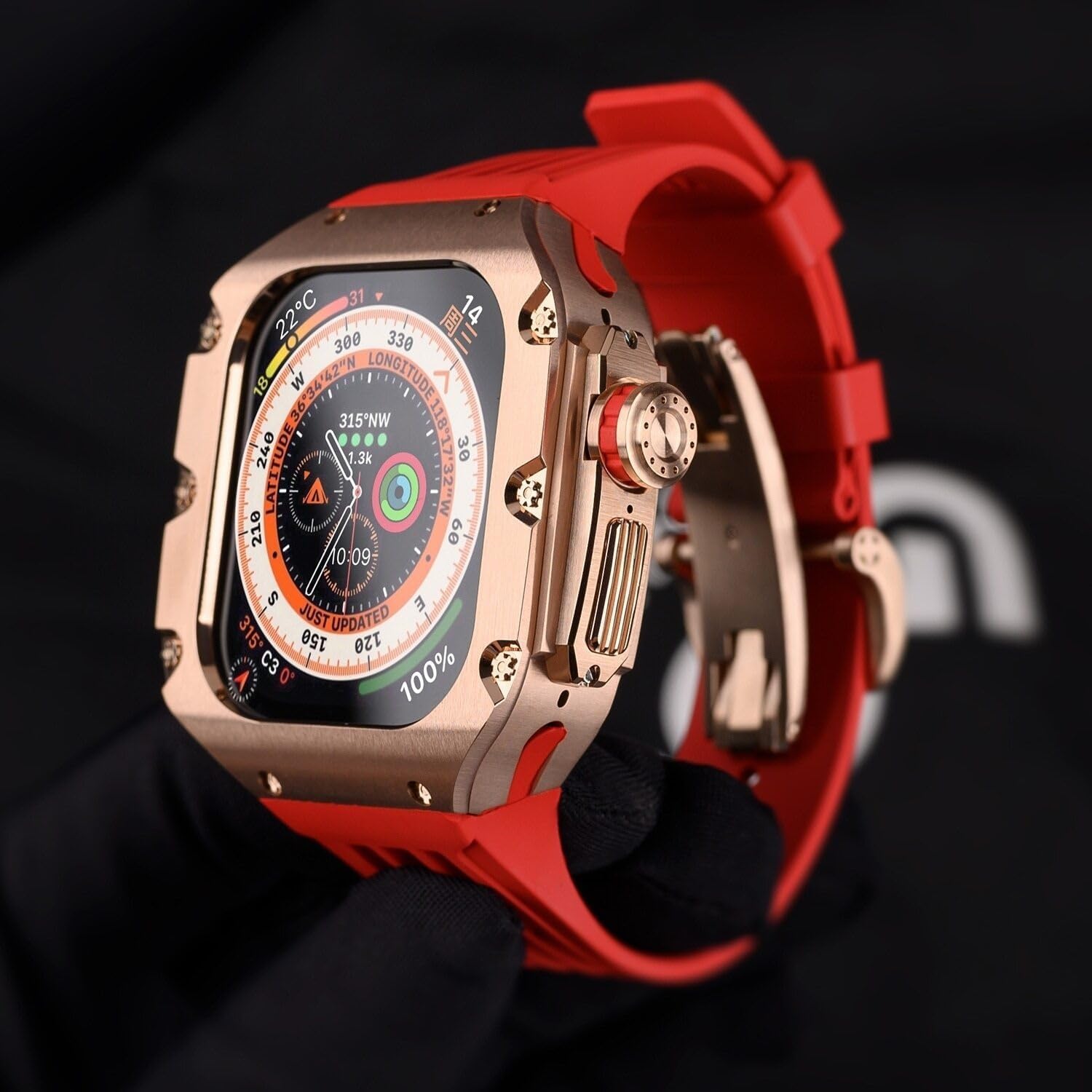 Tytanowa metalowa obudowa do zegarka, gumowa opaska, zestaw modów, do Apple Watch Series Ultra 2 49 mm, akcesoria zastępcze, mężczyźni kobiety styl Rm etui do zegarka, zestawy modyfikacji paska
