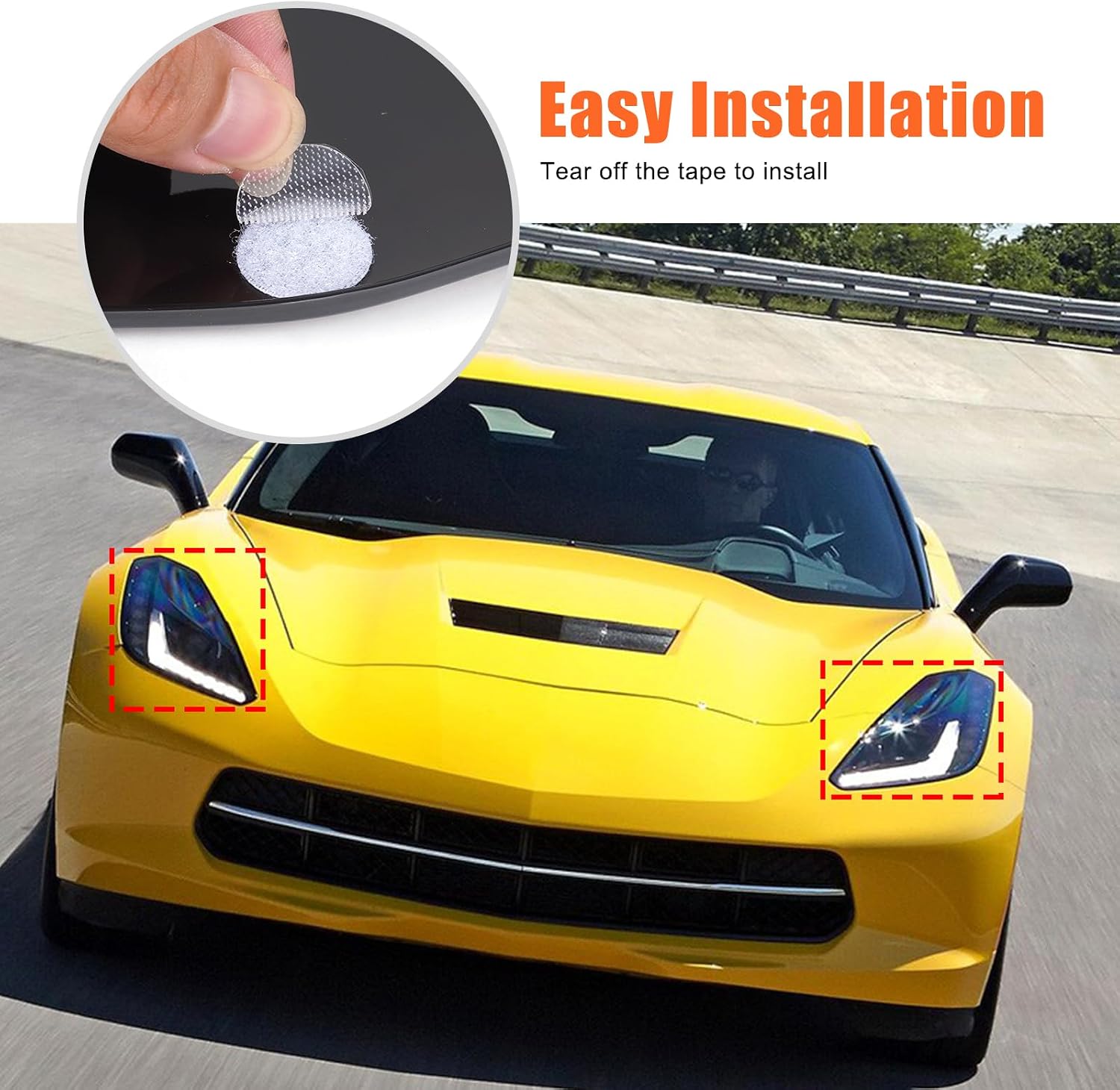 Sekhyna Car Headlight Lamp Cover Trim Compatible with Chevrolet Corvette C7 2014-2019,ABS Smoked Black Front Headlamp Lens Cover,Front Headlight Protector Shell Decoration Kits Accessories (Black)