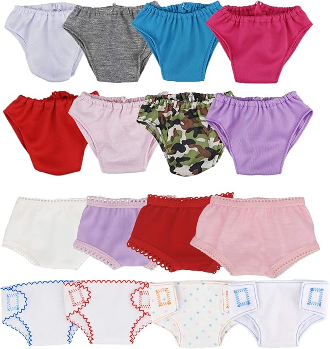 DCBEAUTIFUL 16 Pcs Baby Doll Diapers Underwear Set Fits 14