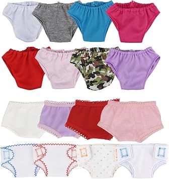 DC-BEAUTIFUL 16 Pcs Baby Doll Diapers Underwear Set Fits 14 Inch to 18 Inch Dolls, 16 Different Doll Underwear Set for Infant Baby Dolls