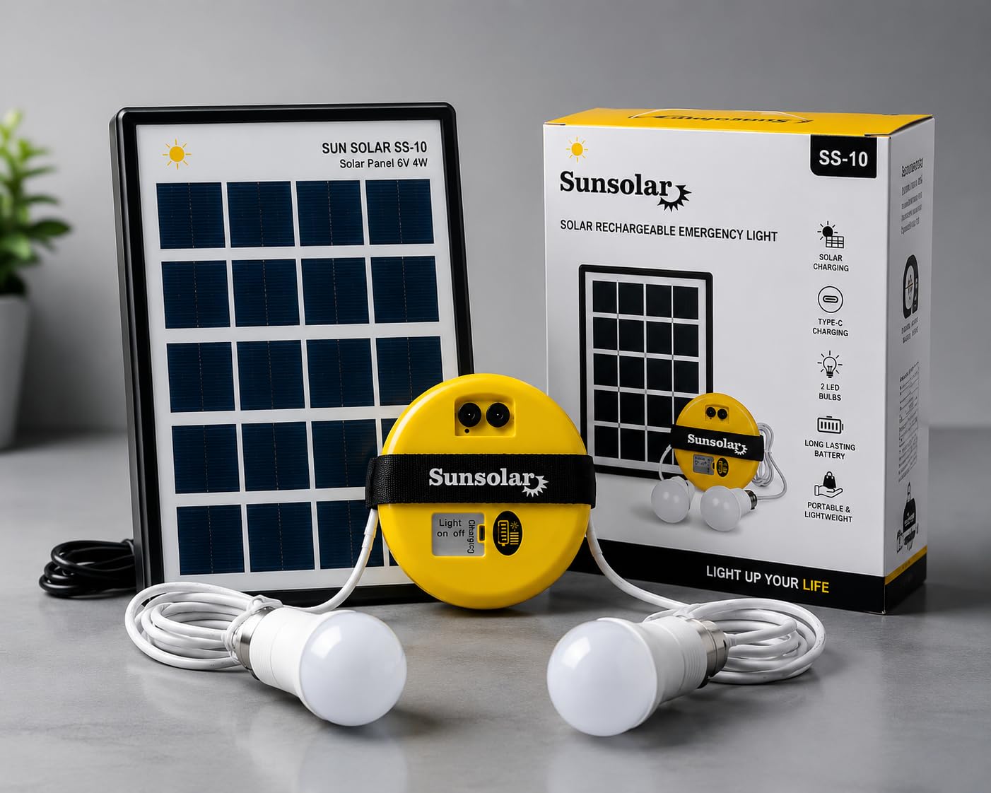 Sunsolar SS-10 Solar Rechargeable Emergency Light with 2 Bulbs | 6V 4W Solar Panel, Type-C Charging, Long Lasting Battery, Portable & Lightweight, On/Off Switch-picture-28