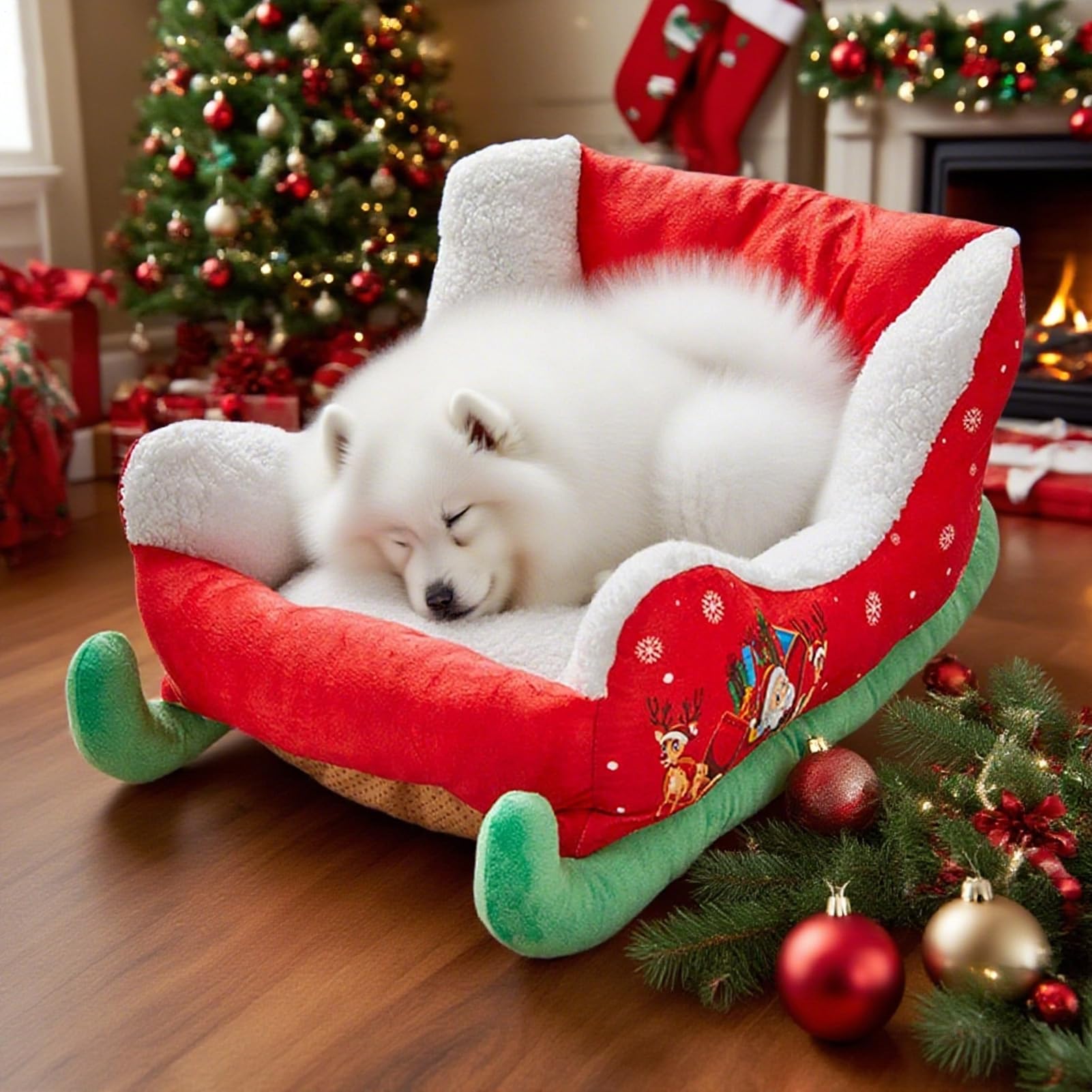 Genérico Cama Navideña con Forma De Trineo para Perro, 68 X 38 X 28 Cm, Cama Navideña De Peluche para Perro, Navideño De Papá Noel para Gato, Gatito, Cachorro Que Duerme Tranquilo En Invierno
