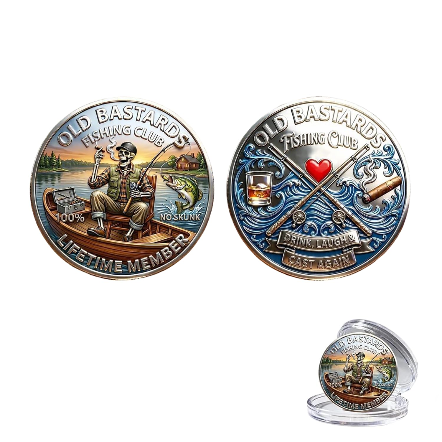 The Eternal Fisherman Challenge Coin – Old Bastards Fishing Club Collectible Coin, 3D Funny Whiskey & Cigar Theme Coin, Fishing Humor Gift for Men & Friends (A 1PCS) — image 1