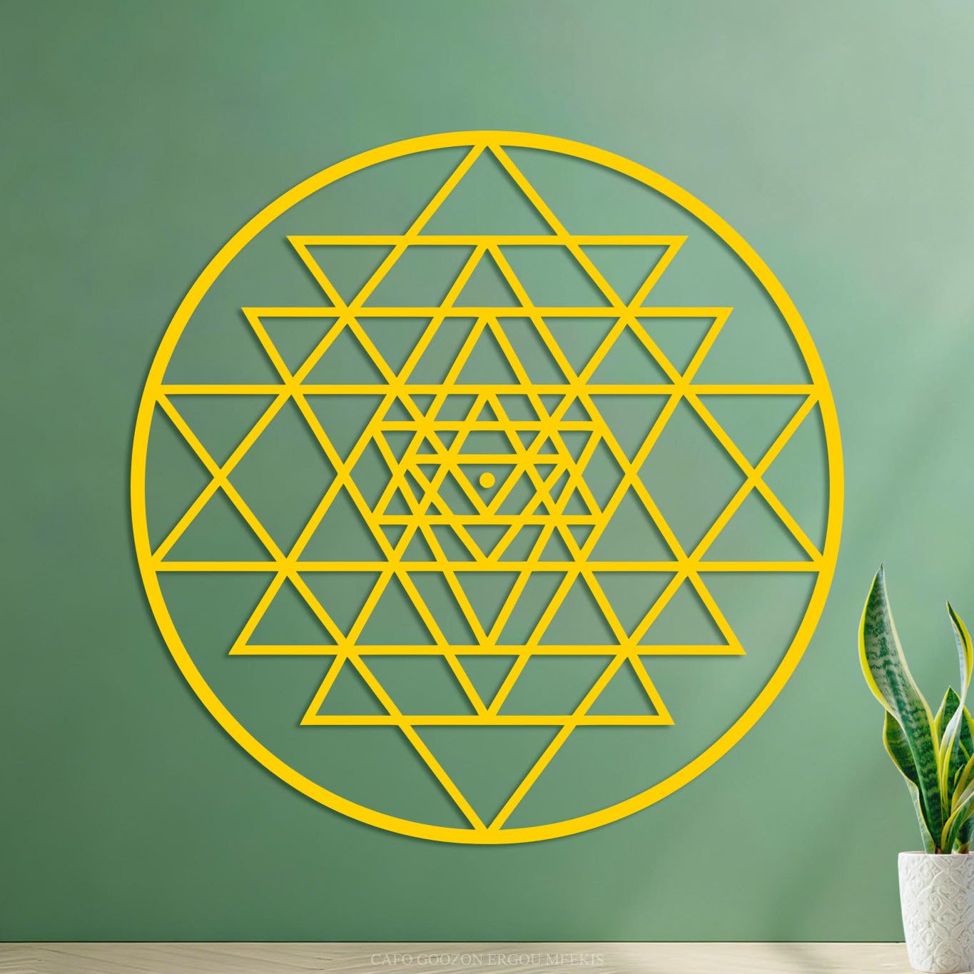 Ergou -R9775 Wall Stickers Sri Yantra Meditation Spiritual Sacred Geometry 35X35cm Art Mural Painting Yellow