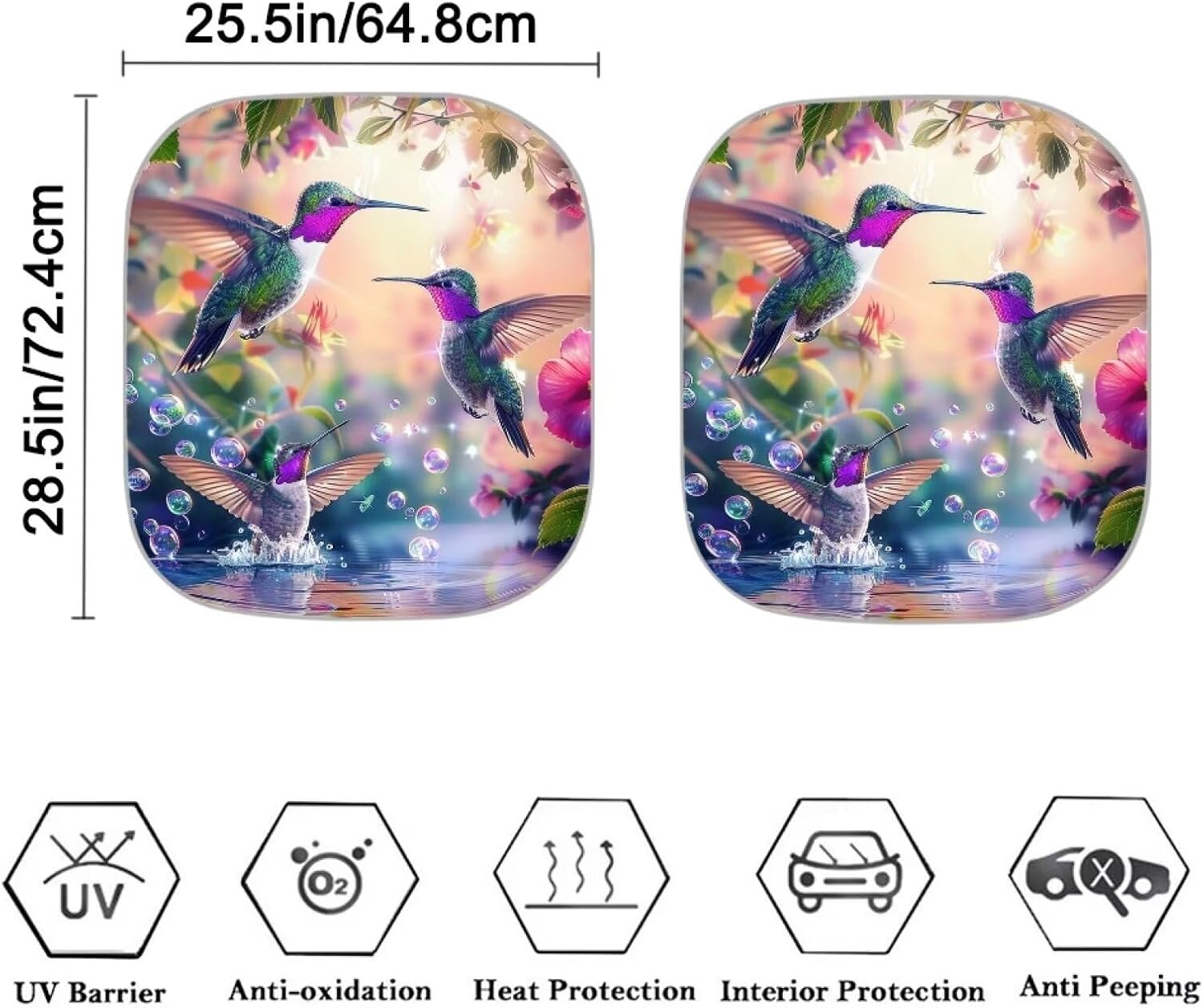 YSTARDREAM Bright Hummingbird Car Windshield Sun Shade, Auto Foldable 2-Piece Sunshade for Most Car SUV Truck - Sun Visor Protector Blocks UV Rays Keeps Your Vehicle Cool