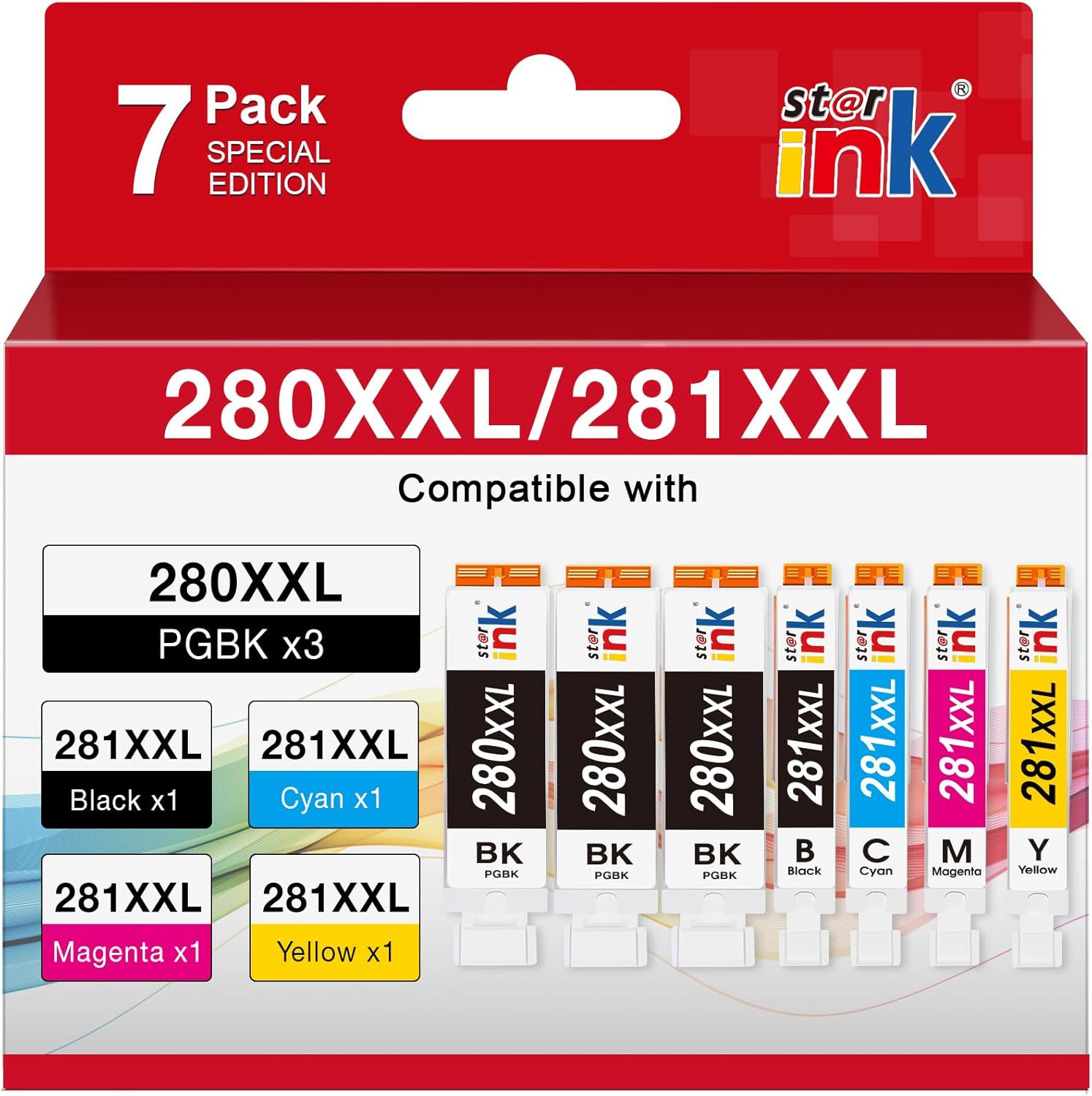 Starink PGI-280XXL CLI-281XXL 280XXL 281XXL 280 281 XXL Replacment for Canon 280 281 Ink Cartridges Compatible with PIXMA TR8620 TR8620a TS6320 TS8220 TS9520 TS6120 TS6220 TR7520 Printer 7 Pack