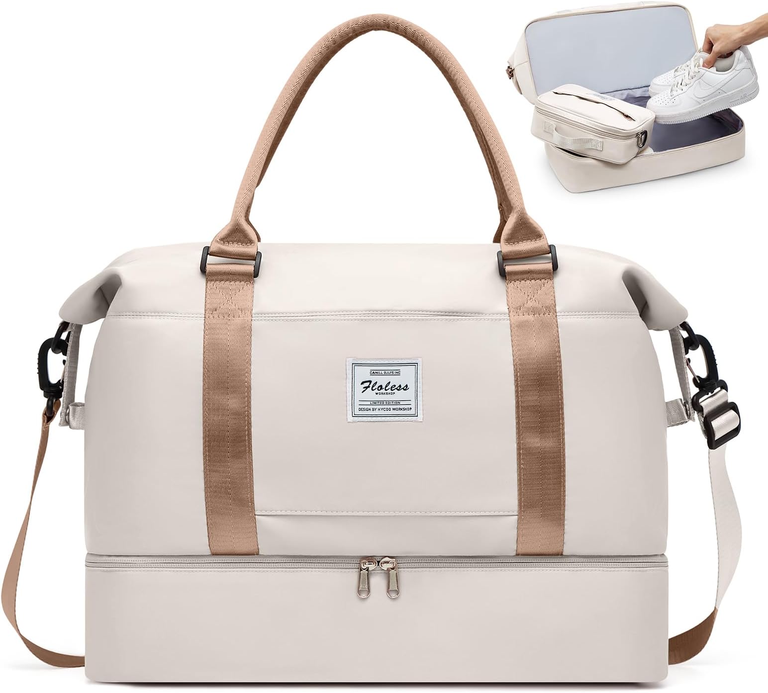 Travel Duffel Bag with Shoes Compartment, Weekender Bags for Women Travel, Carry On Overnight Bag with Trolley Sleeve & Wet Pocket, Travel tote Bag for Travel,Business Trips,Sports,Yoga, Gym Bag,