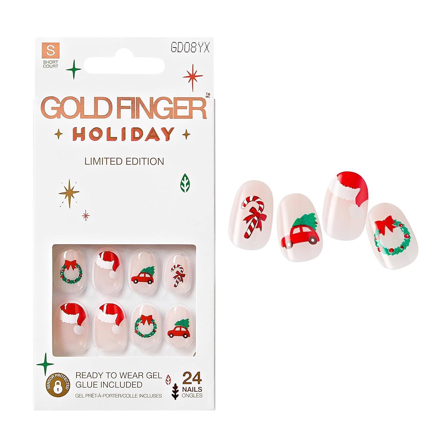 Goldfinger Holiday Limited Edition Nail Kits with Gel Glue, Christmas Art, Multiple Lengths, 6 Holiday Nail Styles, at Home Manicure Press Ons (Gingerbread Buttons)