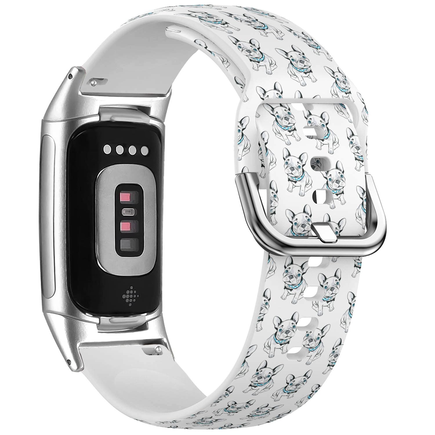 MRAKPLGE Sports Watch Band, French Bulldog Pattern, Compatible with FitBit Charge 6 & Fitbit Charge 5, Replacement Soft Silicone Strap Bracelet