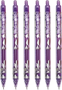 MOZXIRZ 6 Pcs Erasable Gel Pens Erasable Retractable Pens 0.5mm Purple Ink Smooth Writing Pen Aesthetic Pen for Women Men Girls Boys Office School Supplies 6Pcs Purple Ink