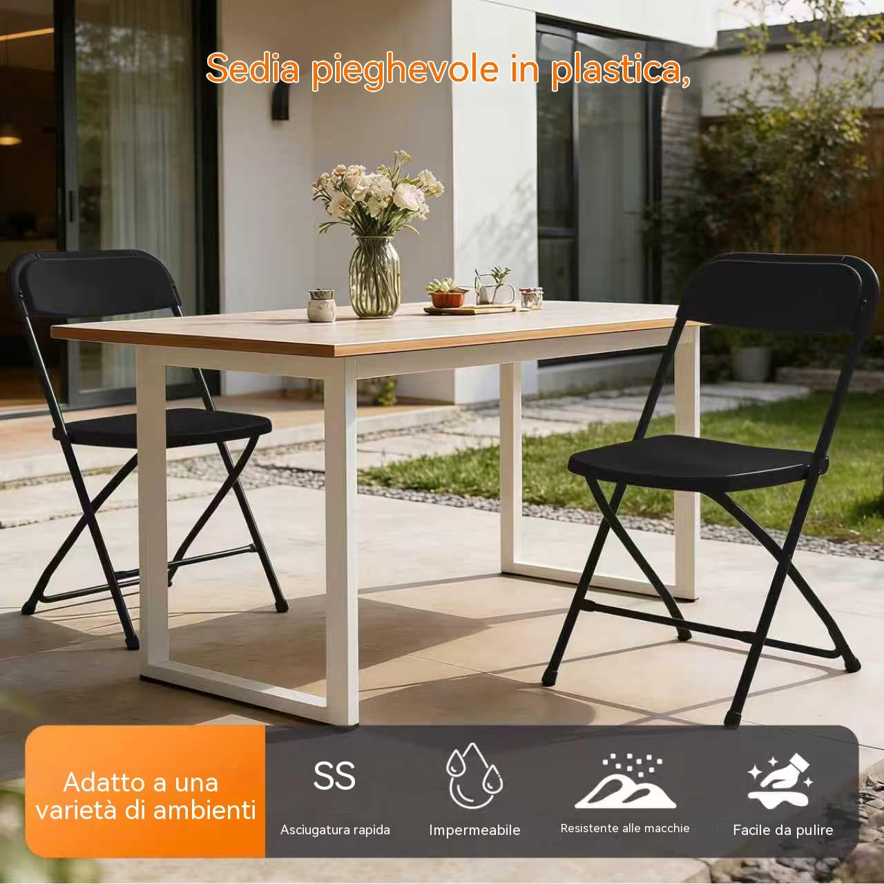 Set di 4 sedie pieghevoli in plastica, stabili e impilabili per uso professionale, posti a sedere esterni portatili per feste, matrimoni, giardino, banchetti
