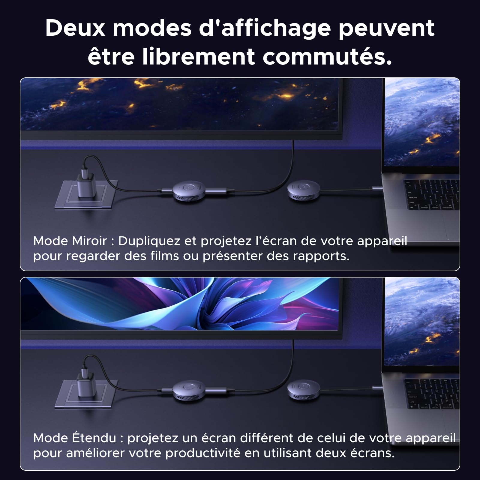 UGREEN Émetteur et Récepteur HDMI sans Fil USB C TX HDMI RX Magnétique 1080P 60Hz 50M Plug Play 5G Transmetteur PD 30W Compatible avec iPhone 17 Pro Max Air 16 Macbook Air Pro iPad Moniteur TV PC