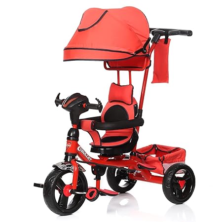 Fun Ride Kids Bullet Tricycle With 360 Rotatable Seat, Parental Control Handle For 1.5 To 5 Years - Musical Trike For Kids With Safety Handle For Boys And Girls - (Weight - Upto 25 Kg) - Red