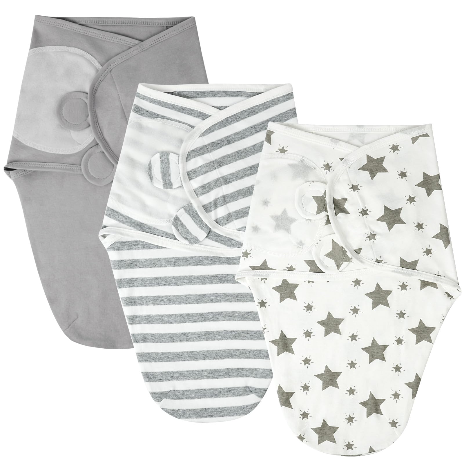 Coperta Neonato Swaddle, 3 Pezzi Sacco per il Sonno Ergonomico, Copertina Avvolgente Regolabile per Neonato, Morbido e Confortevole, Adatto per Neonati 0-3 Mesi