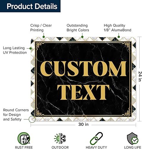 Miniatura 332 de My Sign Center - Letrero personalizado, 11 colores de fuente, 13 estilos de fuente, 4 opciones de agujero, 22 tamaños, 8 x 32 pulgadas, sin óxido,