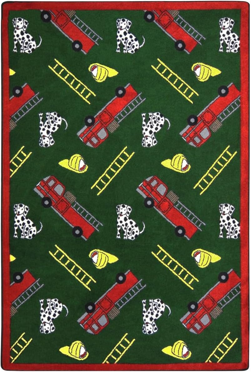 Joy Carpets Hook and Ladder 5'4" x 7'8" Area Rug in Color Green