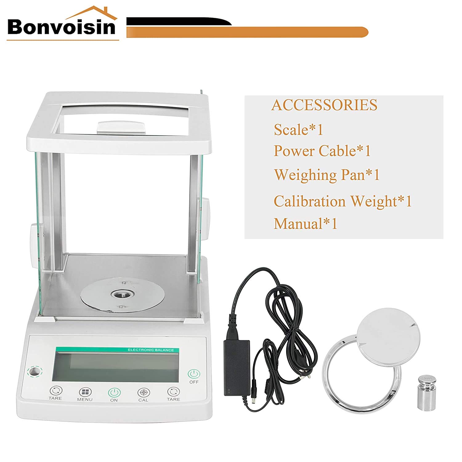 Bonvoisin 0.1mg Balanza Analítica Laboratorio Electronica 0.0001g Báscula Analítica Digital de Alta Precisión Escala Científica de Alta Precisión con Pantalla LCD & Parabrisas (300g, 0.1mg)