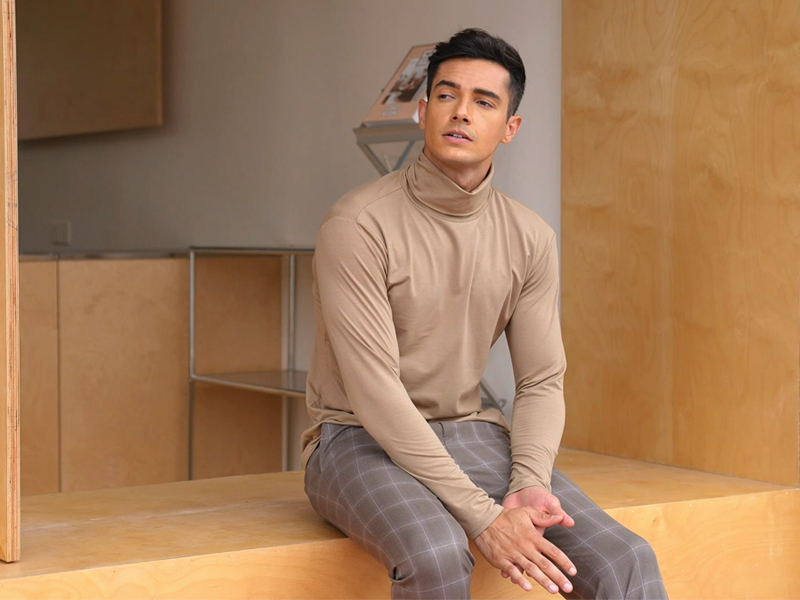 Herren Rollkragenpullover Slim Fit - Baumwolle Langarmshirt Turtleneck Einfarbig