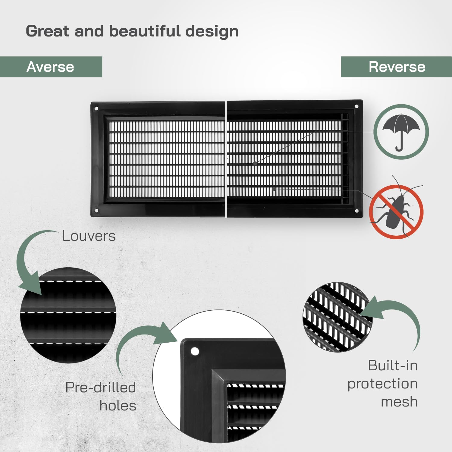 Vent Systems 130 x 300 mm / 5" x 12" Inch Rectangular Plastic Air Vent Cover, Louvered Wall Grille with Mesh Screen - Image 3