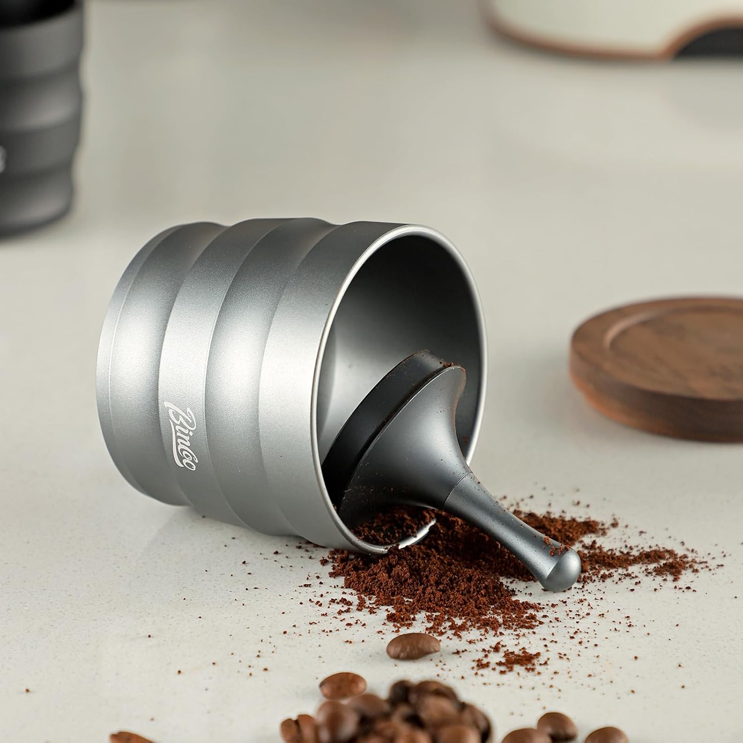 Bincoo Aluminum Alloy Dosing Rings Press for Coffee Powder-Espresso Powder Receiver Cup,Coffee Powder Receiver Container,Espresso Grounds Cup 51mm/53mm/58mm(Sliver)