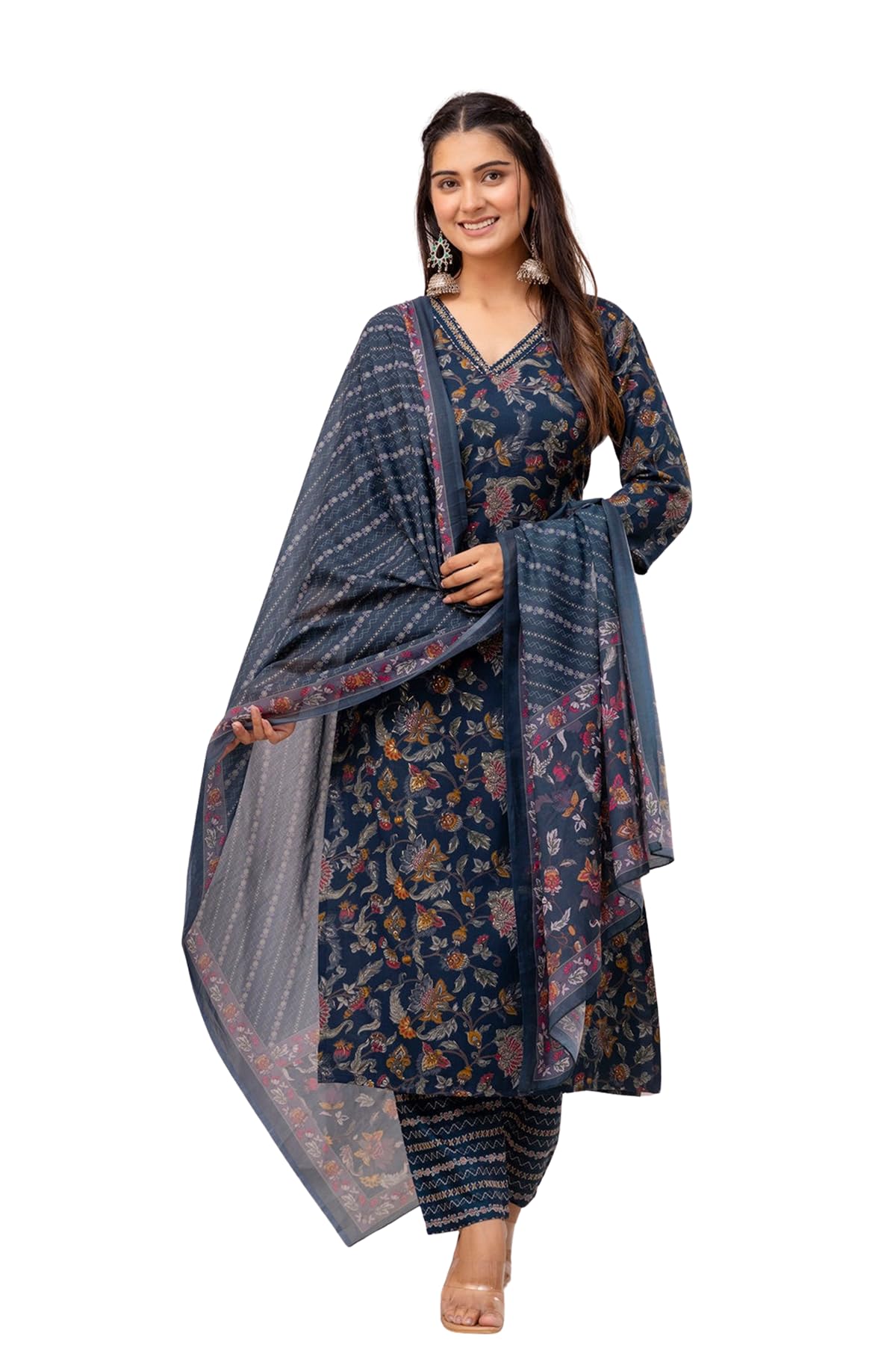 Kalaanj Women's Blue Rayon Blend Kurta Set
