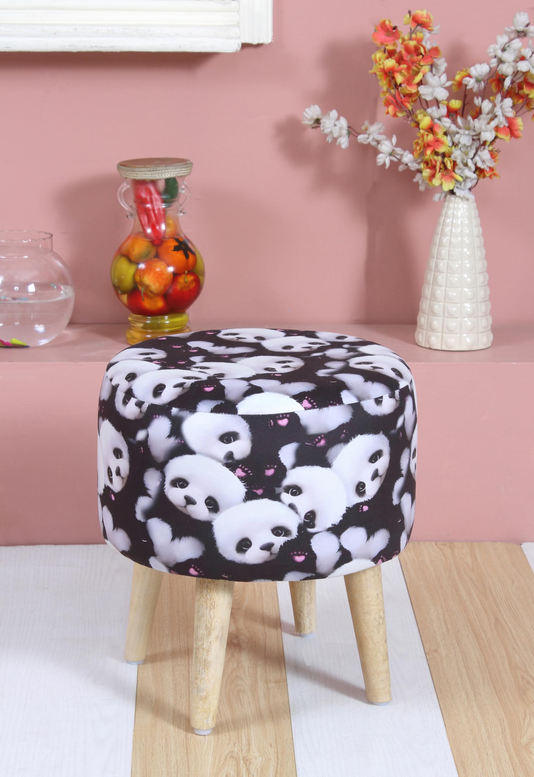 Ottoman Pouffes for Sitting Stool | Mudda for Living Room and Bedroom | Dressing Table Pouf Stool| Muddha Velvet Pouffe | Upholstered Foam Cushioned Puffy, 16x16x17 Inch, Black Panda-image-47