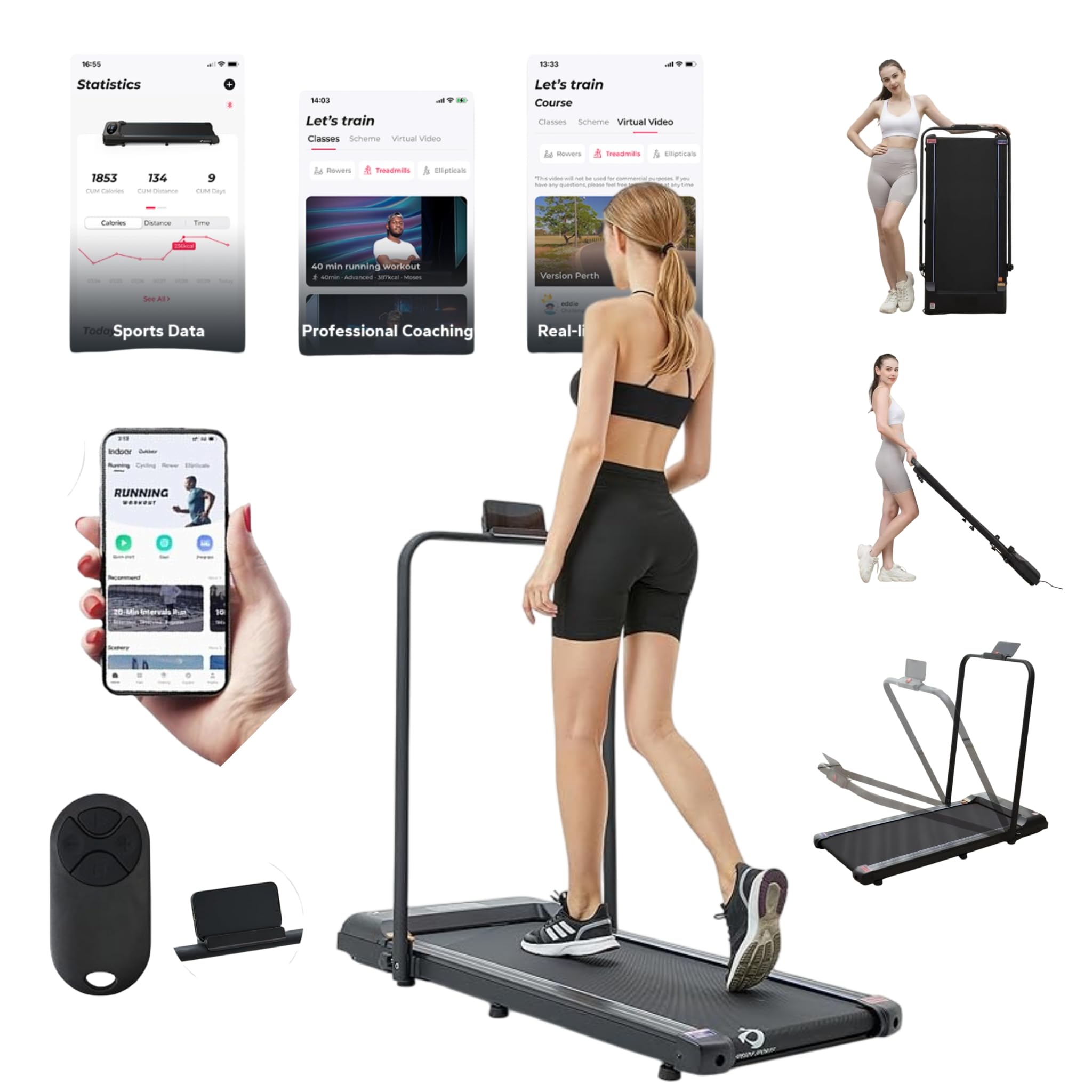 Under Desk Walking Pad Treadmill With Handle Bar | 2.0 HP | LED Display | Remote Control | 1-10 KmH Speed |Slim Folding Portable Walking Running Machine Treadmill For Home Gym Office Workout