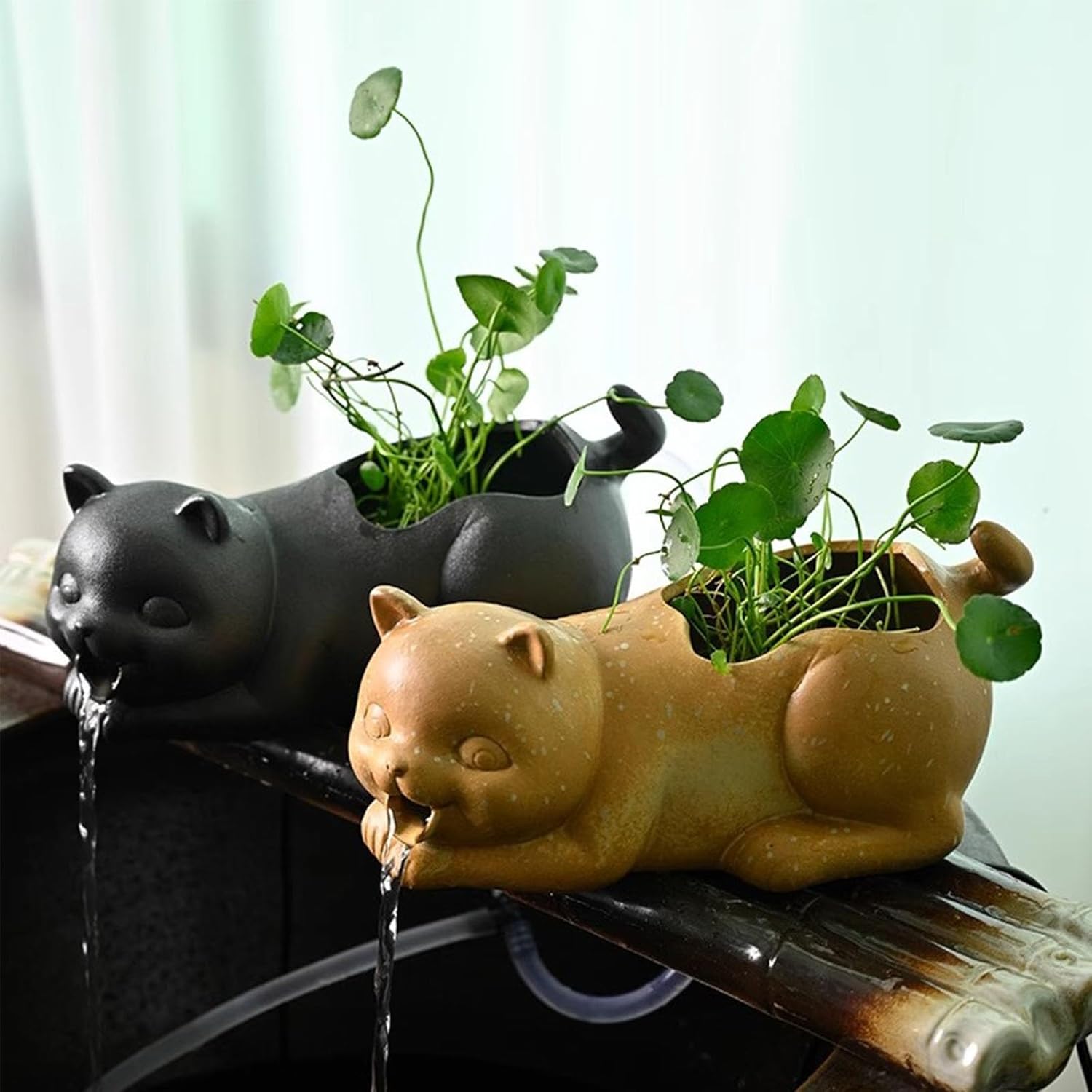 Spitters for Small Ponds with Water Pump, Animal Pond Spitters, Animal Pond Fountains,Outdoor Water Feature Statue Pot Decoration,Tank Automatic Circulation(Yellow)