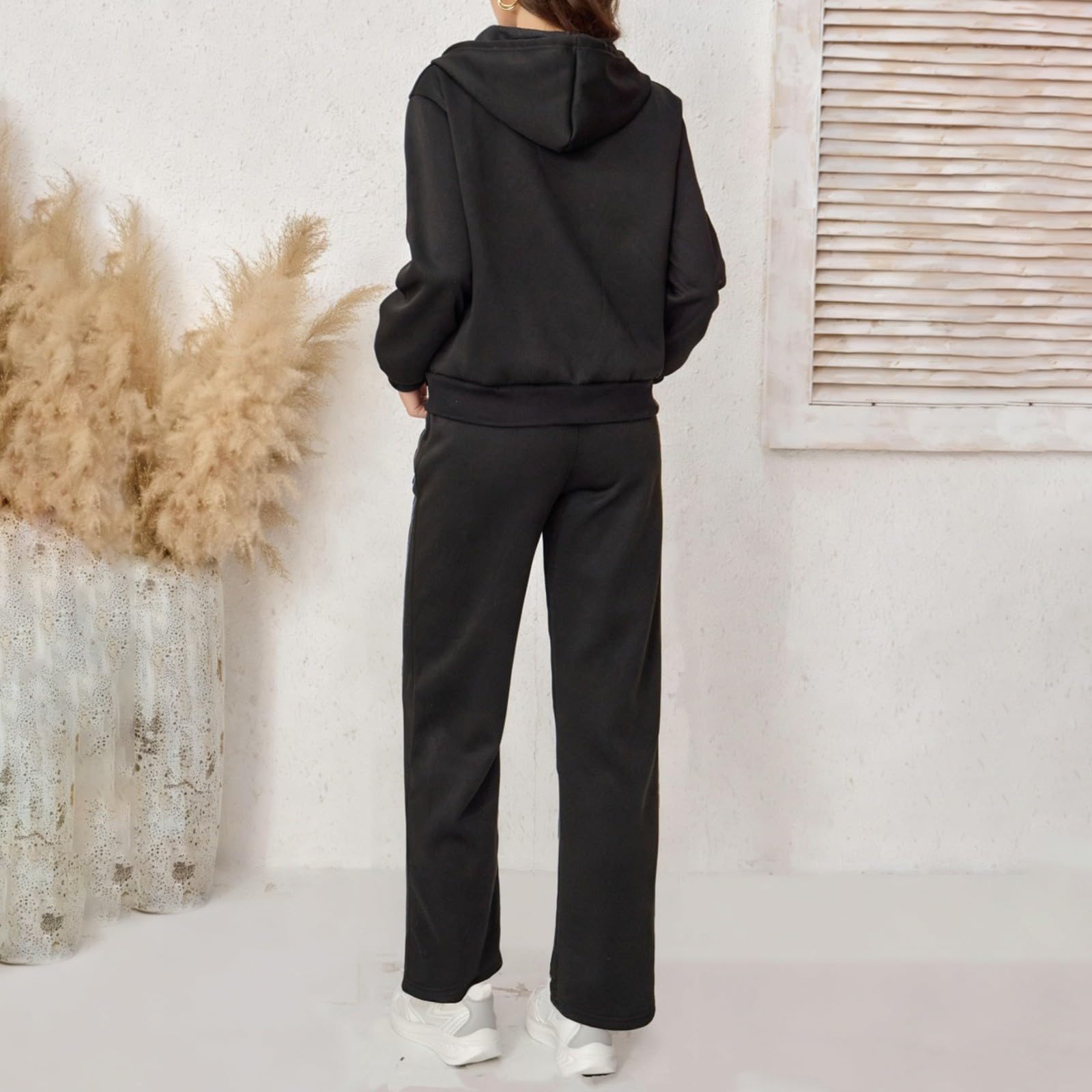 Generico Completo Donna Felpa E Pantaloni,Tuta Sportiva In Pile Con Cappuccio E Due Cerniere Pantaloni Larghi Con Tasche Per Un Abbigliamento Sportivo Comodo E Per Tutti I Giorni