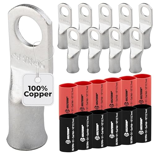 Miniatura 510 de SELTERM - Terminal en anillo de grado marino UL 2/0 AWG 3/8 pulgadas (25 uds) para batería, terminal tubular de cable eléctrico, conector calibre