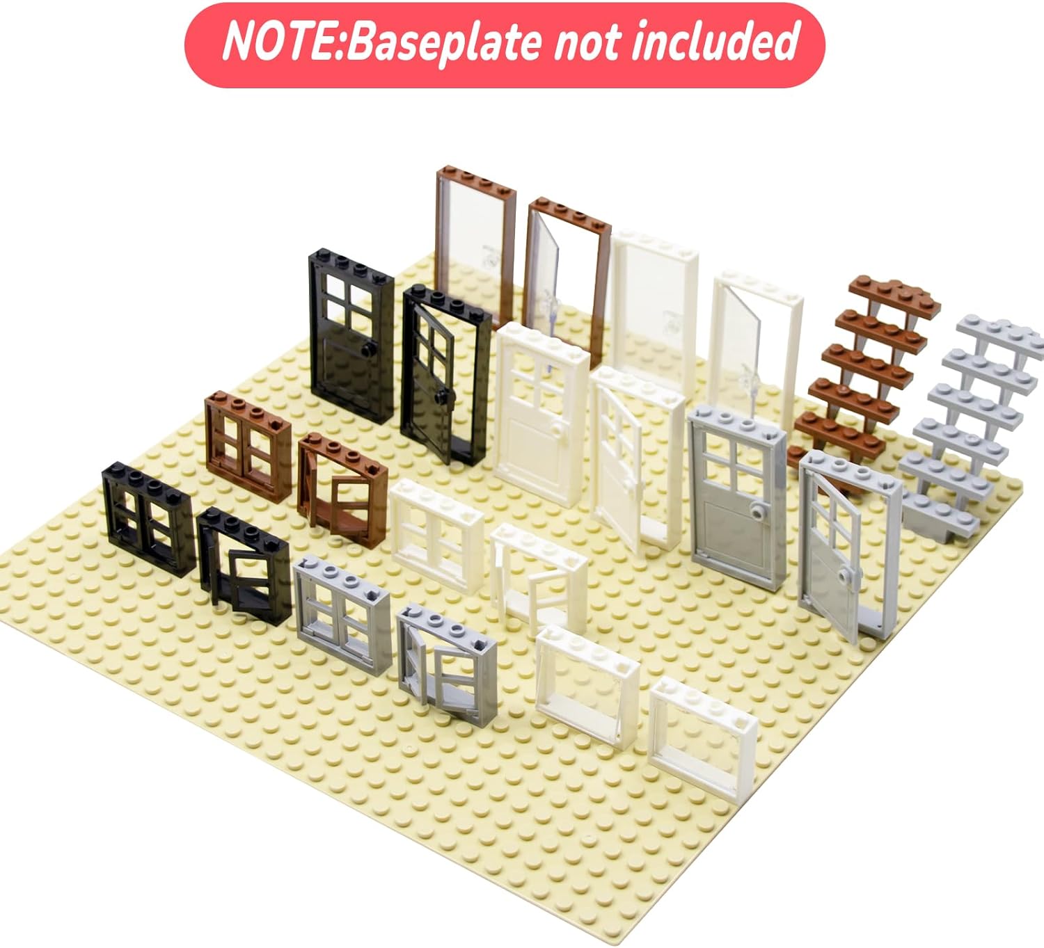 Cabeeskii 50 Pieces Windows and Doors Set,Building Blocks Accessories，City Garden Bricks Parts Bulk Pieces Compatible with Major Brands