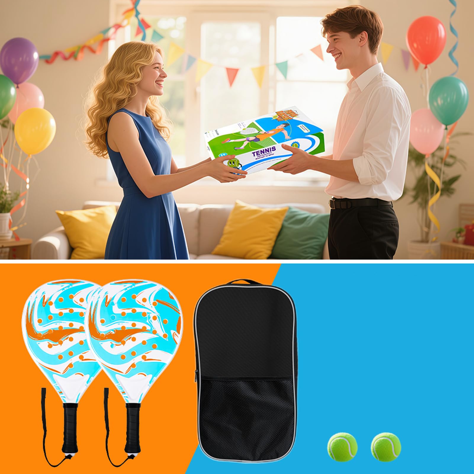 Racchette Pickleball, leggere, in fibra di carbonio, antiscivolo, per donne, bambini, adulti, sport, giochi, allenamento, parco, giardino, scuola, vacanze