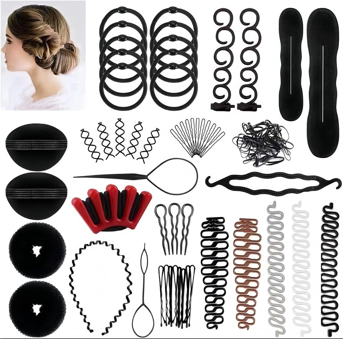 28Pcs DIY Hair Braiding and Modelling Tool Kit - Hair Design Styling Tools, Hair Braiding Tool Kit with Hair Modelling Accessories for Simple and Fast Spiral Braids for Women