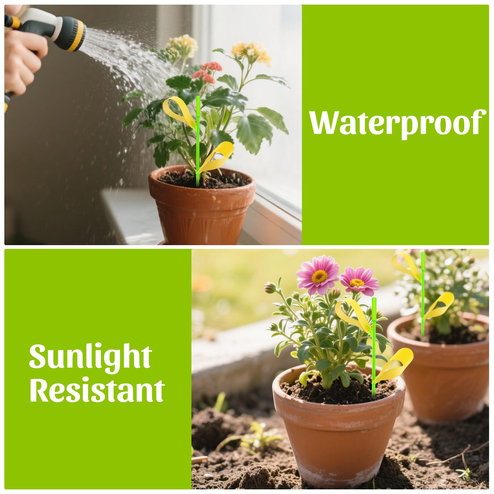 Trampas adhesivas para plantas, 100 trampas adhesivas amarillas para mosquitos de plantas en interiores y exteriores, mata mosquitos de moscas blancas, 15 soportes para estacas incluidos