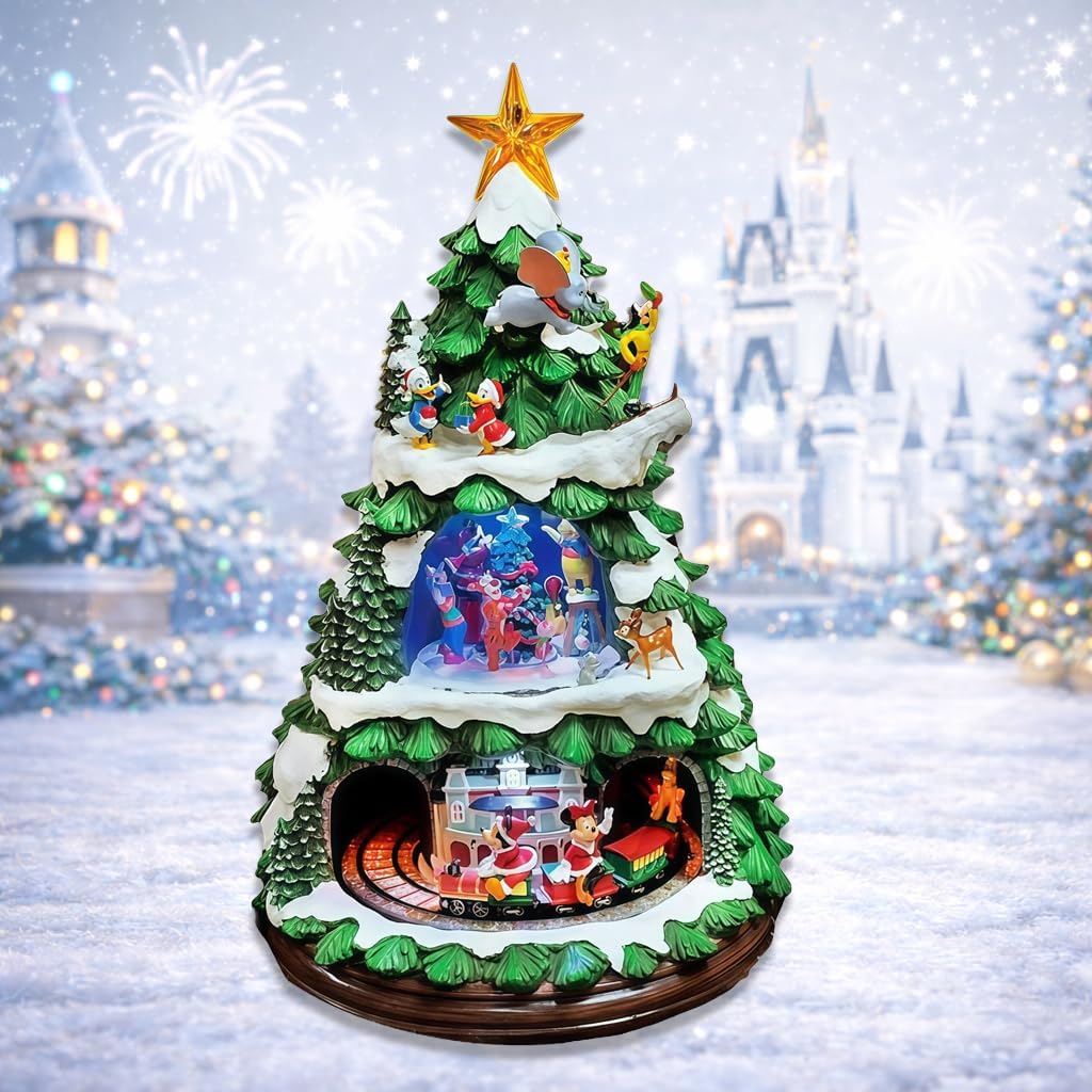 MOMENTS IN TIME Disney Licensed Animated Christmas Tree 17.8” Tabletop Holiday Decor with LED Lights 8 Classic Songs Power Adapter Mickey Minnie & Friends Disney Licensed Collectible