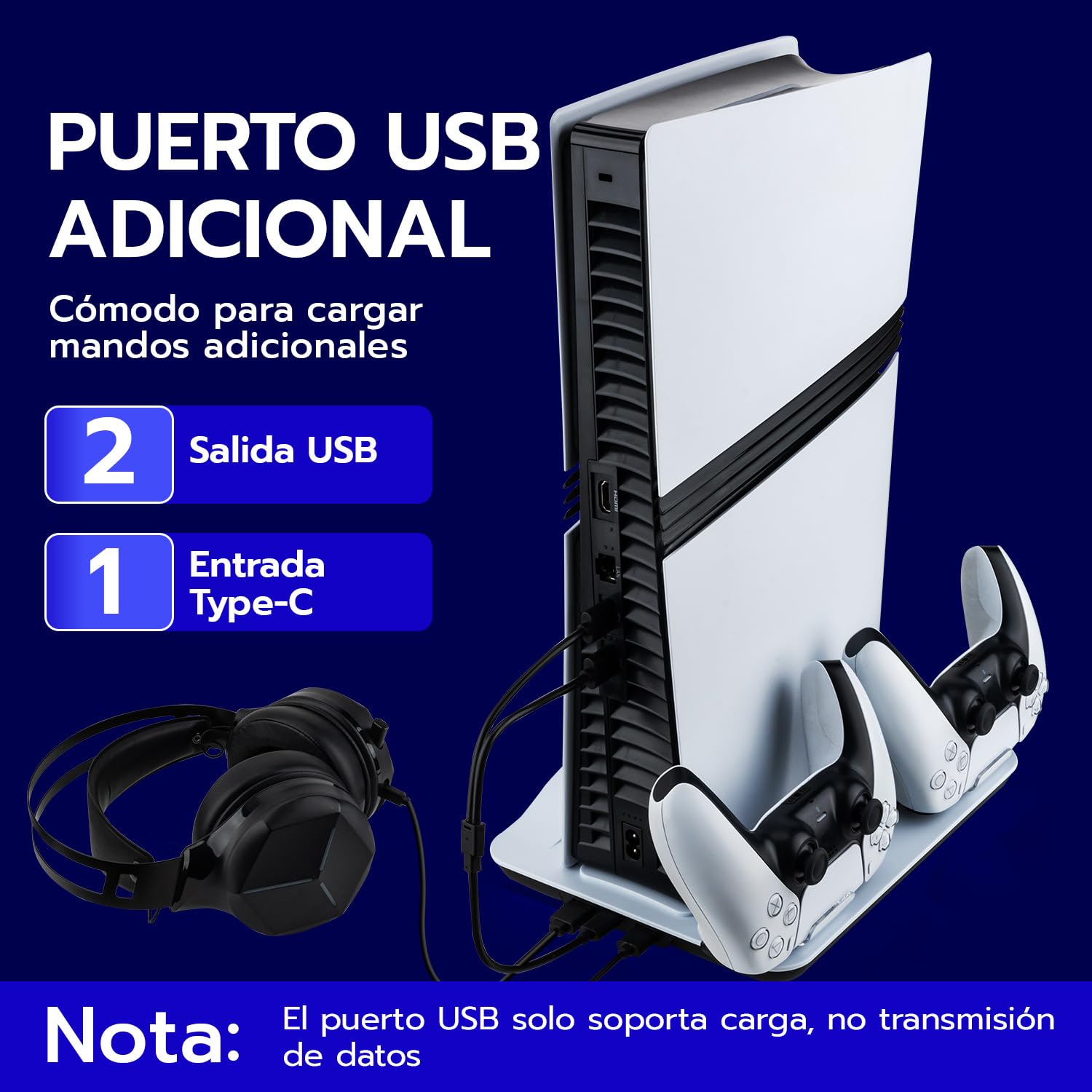 Wigearss Soporte Vertical para PS5/PS5 Slim/PS5 Pro con Ventiladores de Refrigeración, Carga para 2 Mandos, Iluminación LED y Ventilador de Enfriamiento Ajustable en 3 Niveles