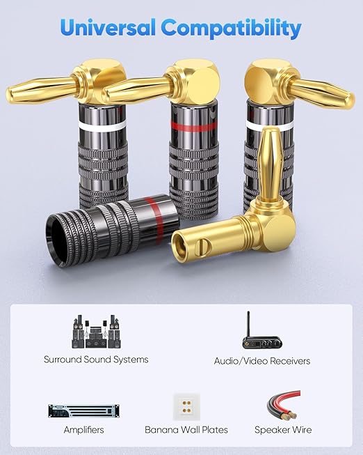 Conectores Banana Plug en Ángulo Recto 2 Pares 24K Oro para Altavoces miniatura 4