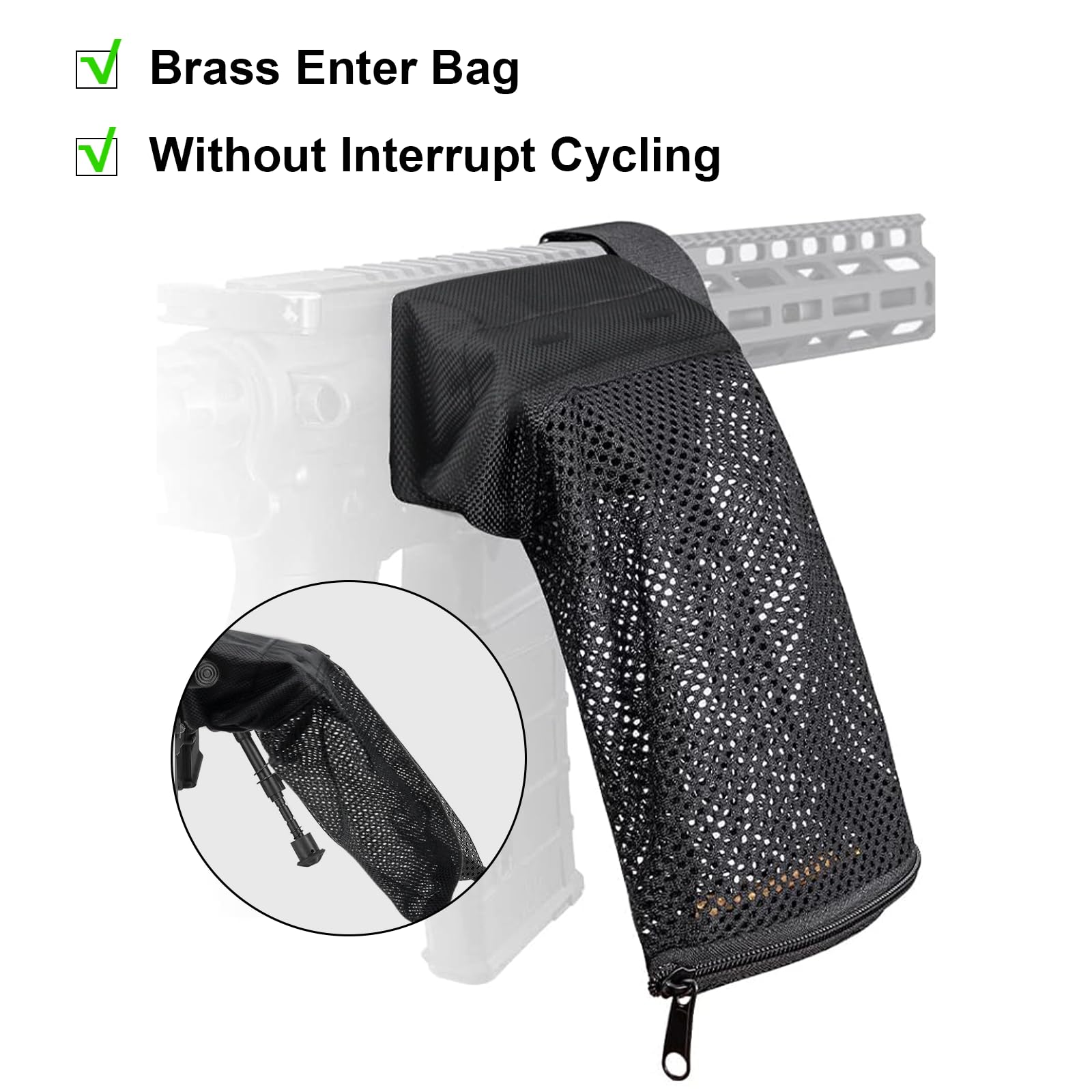 Besrilien Brass Shell Catcher Tactical Cartridge Collector Mesh Padded Mesh Brass Casing Catcher with Zippered Bottom Quick Release Brass Catcher, Long Version