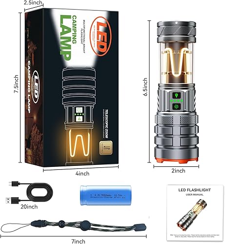 Miniatura 9 de Linterna LED de alto lúmenes, 3000 lúmenes, linterna súper brillante, linterna recargable con 11 modos e impermeable IPX7, potente linterna de