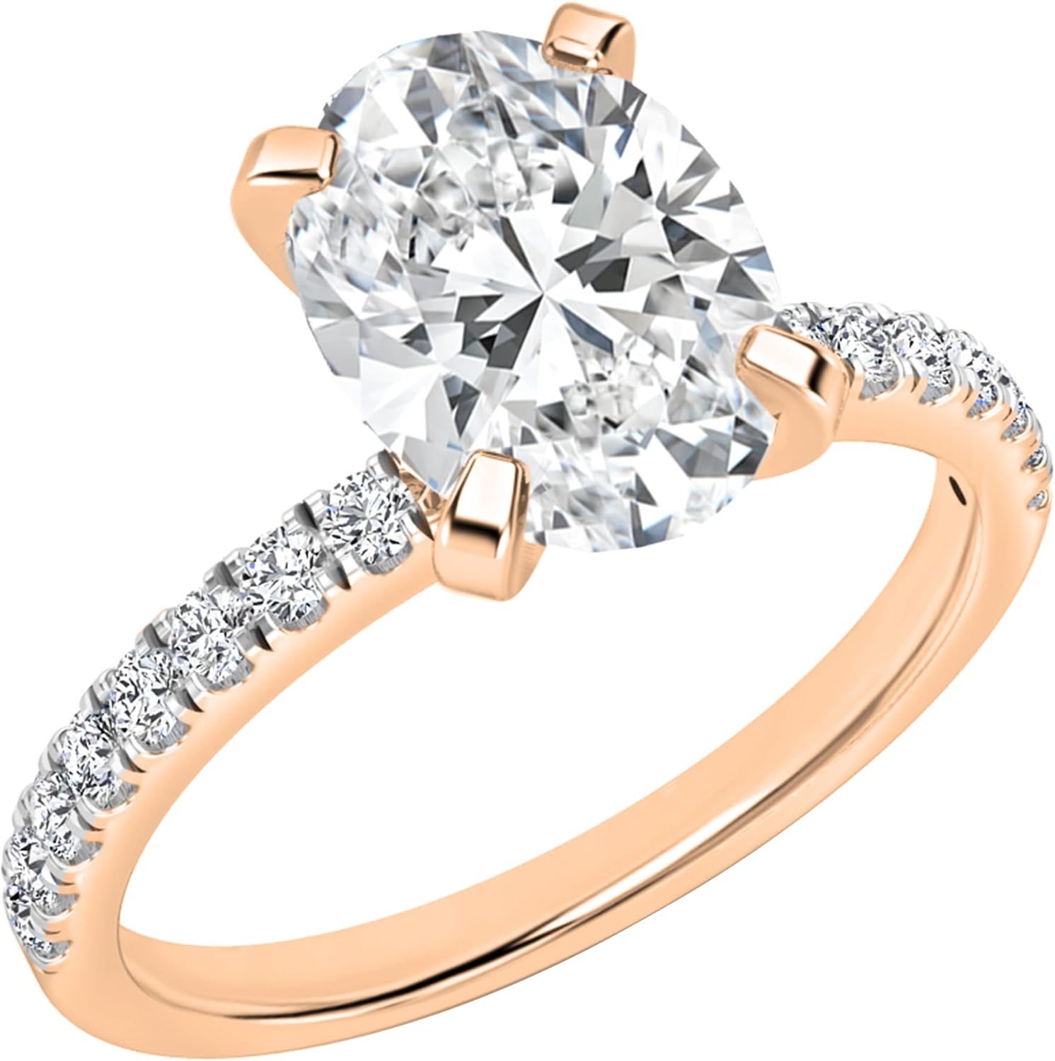 IGI Certified 2.00-3.00 Carat Center Oval & Side Round Lab Grown White Diamond Classic Solitaire Engagement Ring for Women in 10K Solid Gold