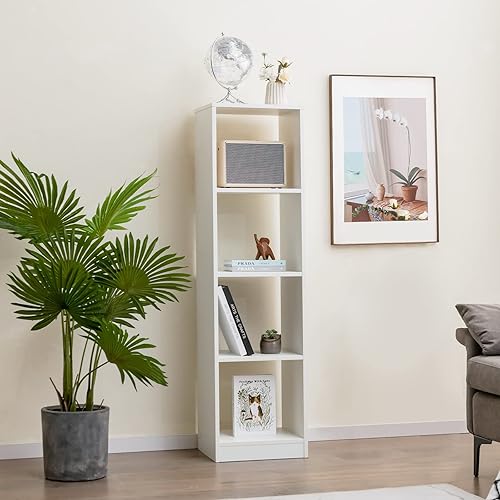 Miniatura 6 de Giantex Estantería de 4 cubos de 56 pulgadas de alto, color blanco, estantería independiente de 15 pulgadas de ancho y 5 niveles con 4 kits