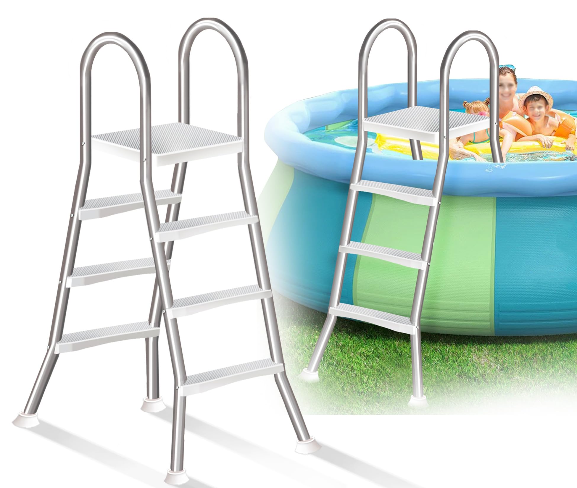 Escaleras de Piscina de Acero Inoxidable de Mayor Grosor, Escalera para Piscina Elevada de 4 Peldaños Doble Barandilla, Escalera de Acceso de Seguridad para Piscinas Al Aire Libre