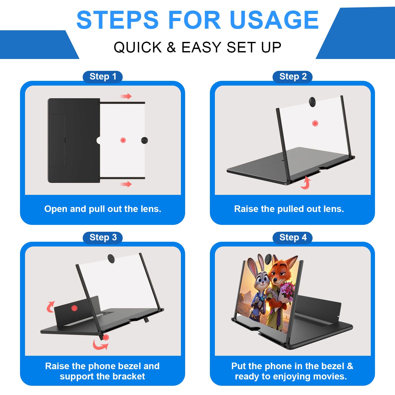Pantalla de lupa para teléfono, pantalla móvil HD de 12 pulgadas, ampliadora para películas, vídeos, juegos, transparente, ligero, plegable, compatible con todos los teléfonos inteligentes (negro)